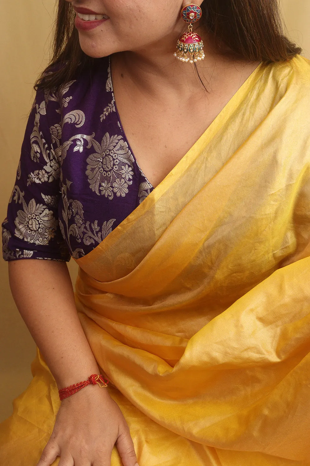 Yellow Plain Tissue Saree