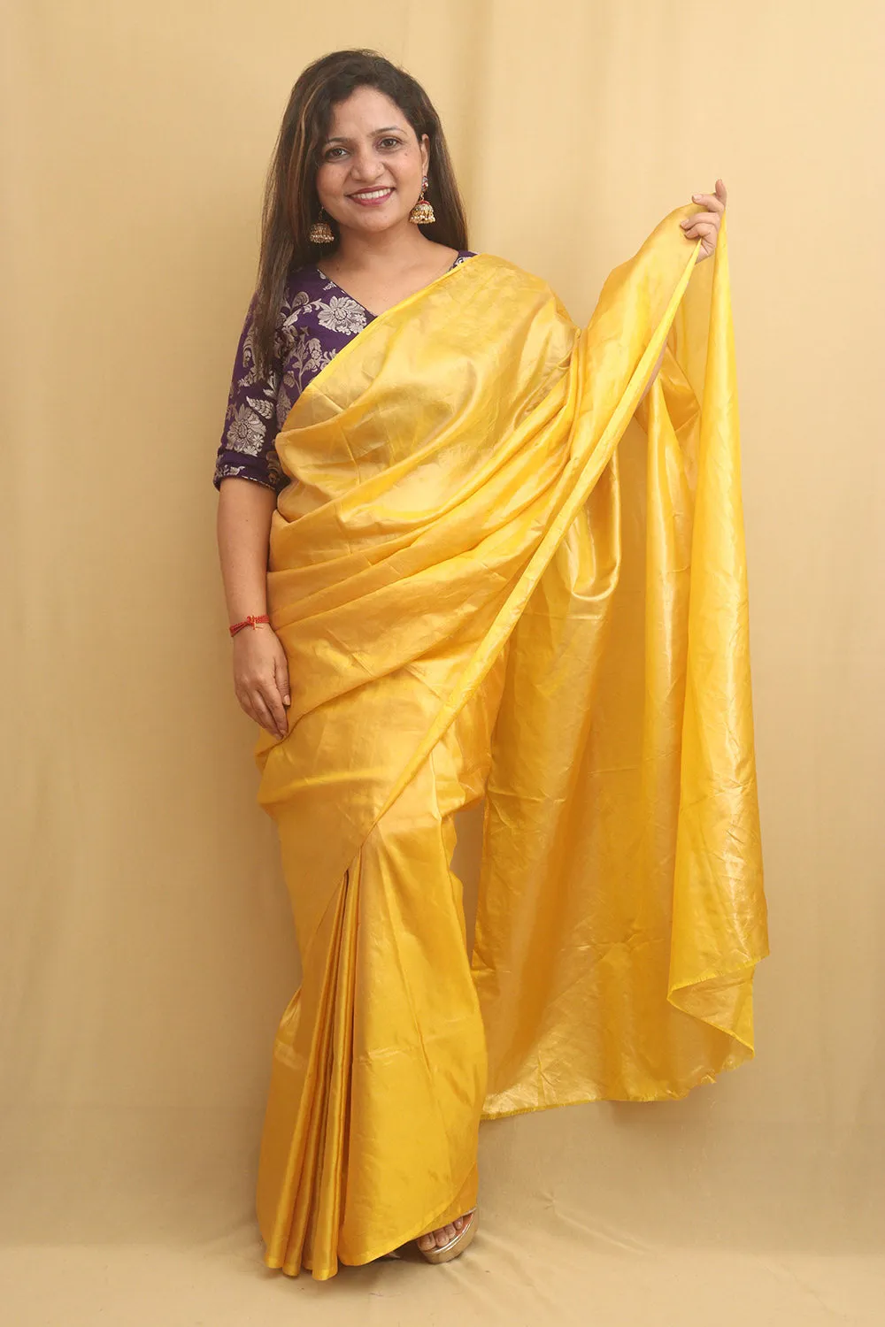 Yellow Plain Tissue Saree