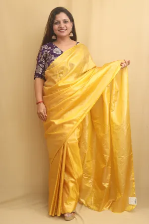 Yellow Plain Tissue Saree