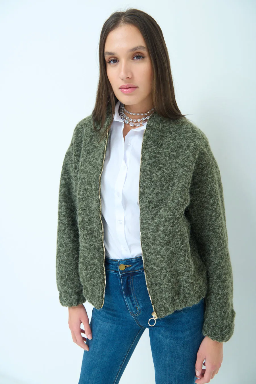 Zip-front wool blend bomber jacket wholesale