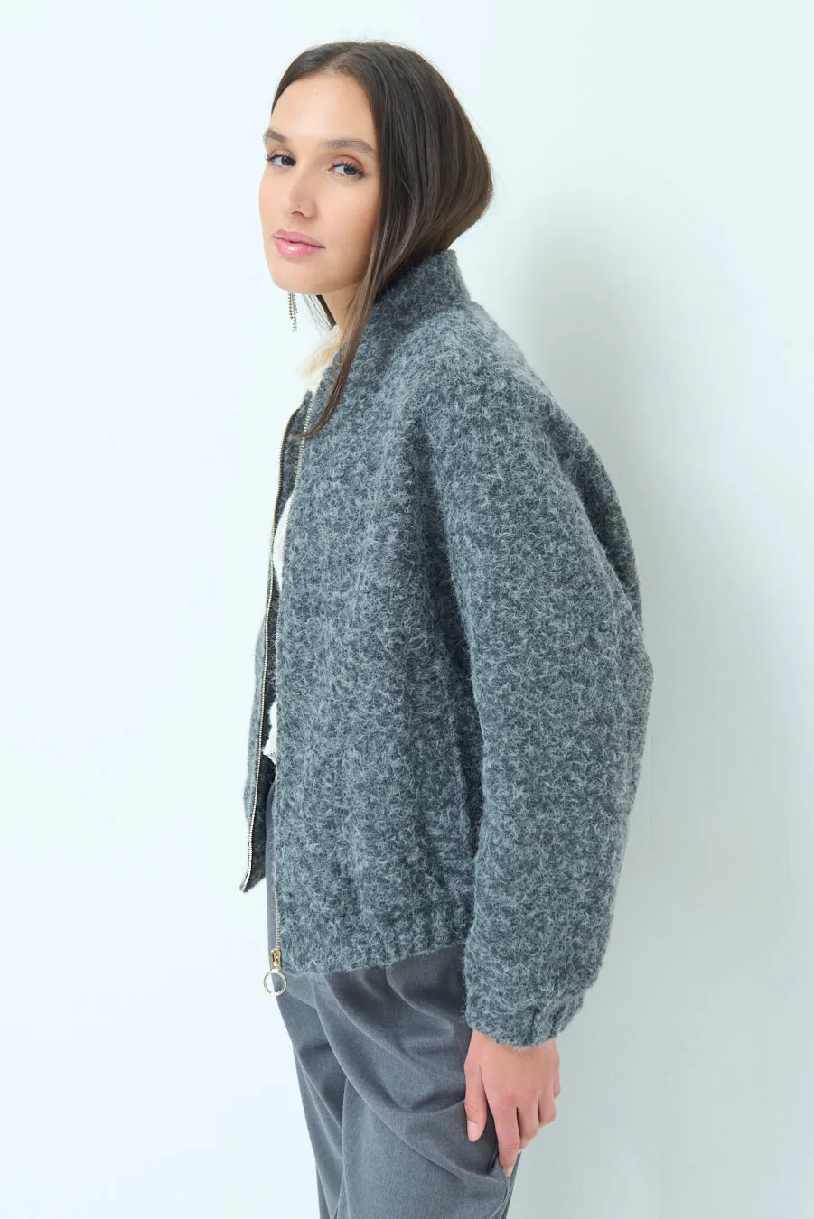 Zip-front wool blend bomber jacket wholesale