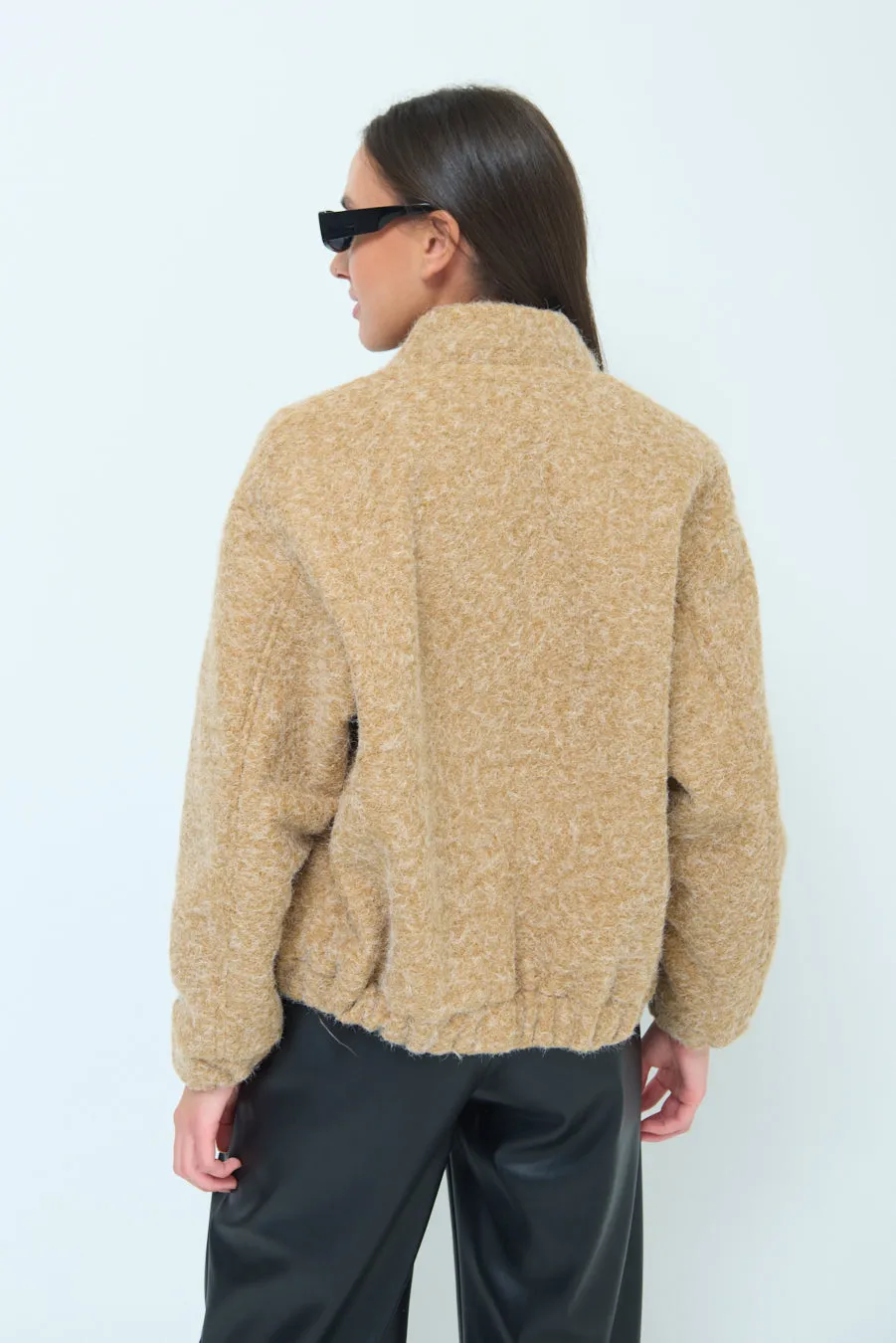 Zip-front wool blend bomber jacket wholesale