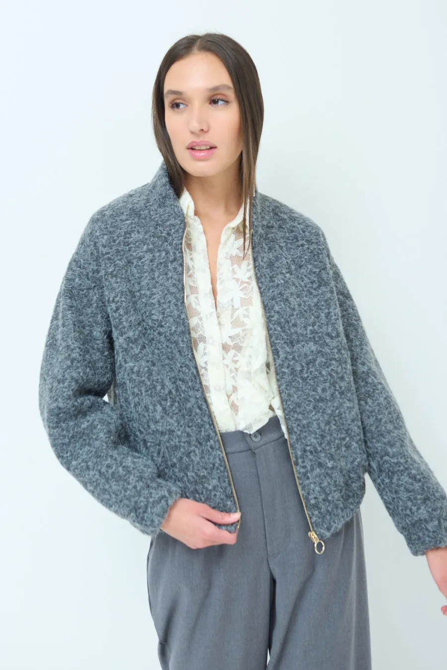 Zip-front wool blend bomber jacket wholesale